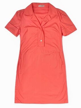 Jil Sander Pink Cotton Poplin Short Sleeve Mini Shirt Shift Dress 4
